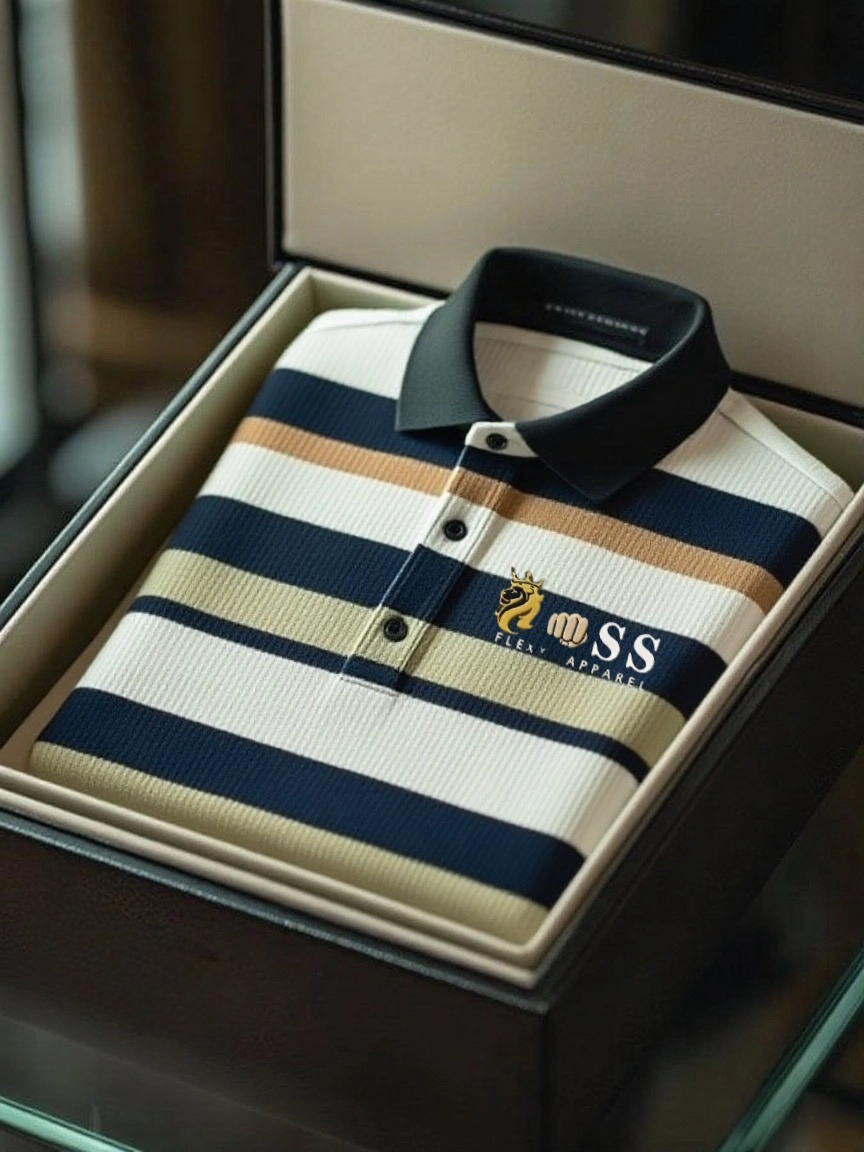 Men's Retro Business Stripe Print Short Sleeve POLO Shirt