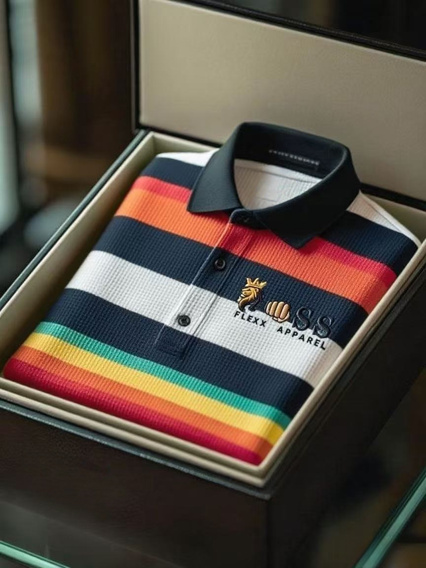 Men's Fashion Business Style Letter Printed Waffle Casual Short Sleeve POLO Shirt