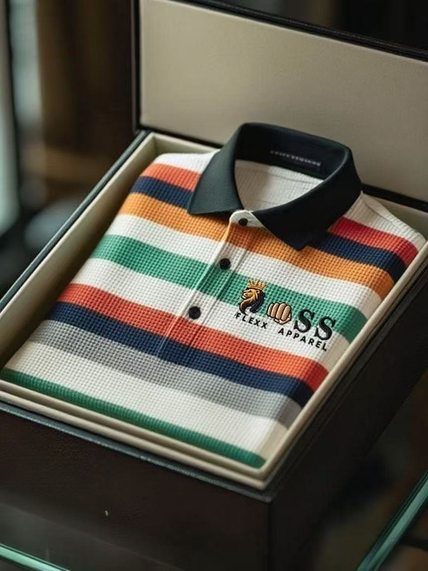 Men's Fashion Business Style Letter Printed Waffle Casual Short Sleeve POLO Shirt