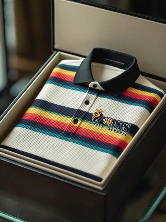 Men's Fashion Business Style Letter Printed Waffle Casual Short Sleeve POLO Shirt