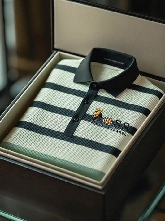 Men's Fashion Business Style Letter Printed Waffle Casual Short Sleeve POLO Shirt