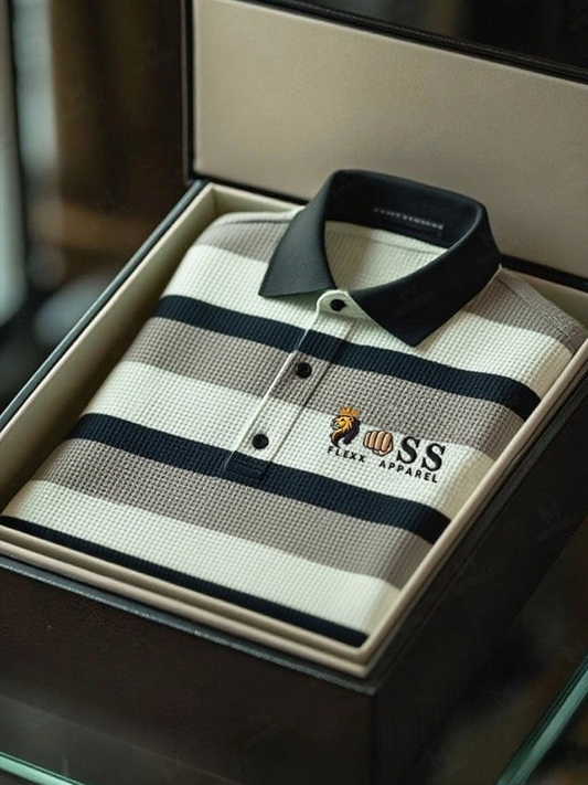 Men's Fashion Business Style Letter Printed Waffle Casual Short Sleeve POLO Shirt