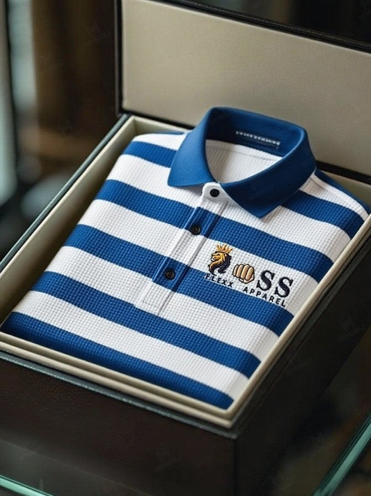 Men's Fashion Business Style Letter Printed Waffle Casual Short Sleeve POLO Shirt