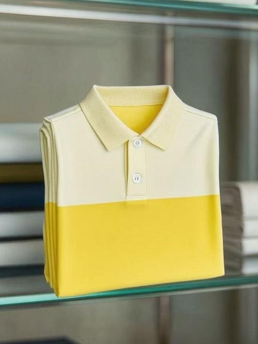 Men's Business Casual Color Block Stripe Button Short Sleeve Polo Shirt