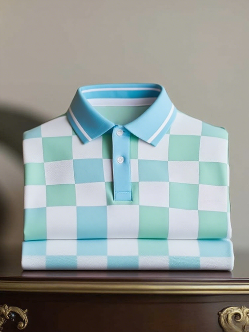 Men's Business Casual Color Block Stripe Button Short Sleeve Polo Shirt