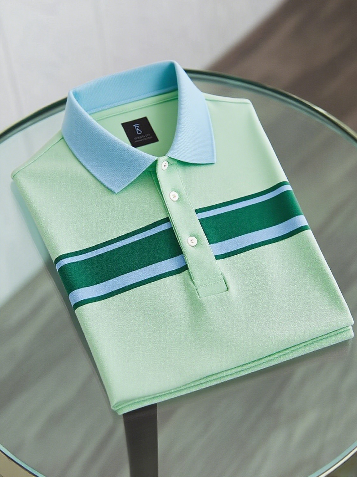 Men's Business Casual Color Block Stripe Button Short Sleeve Polo Shirt