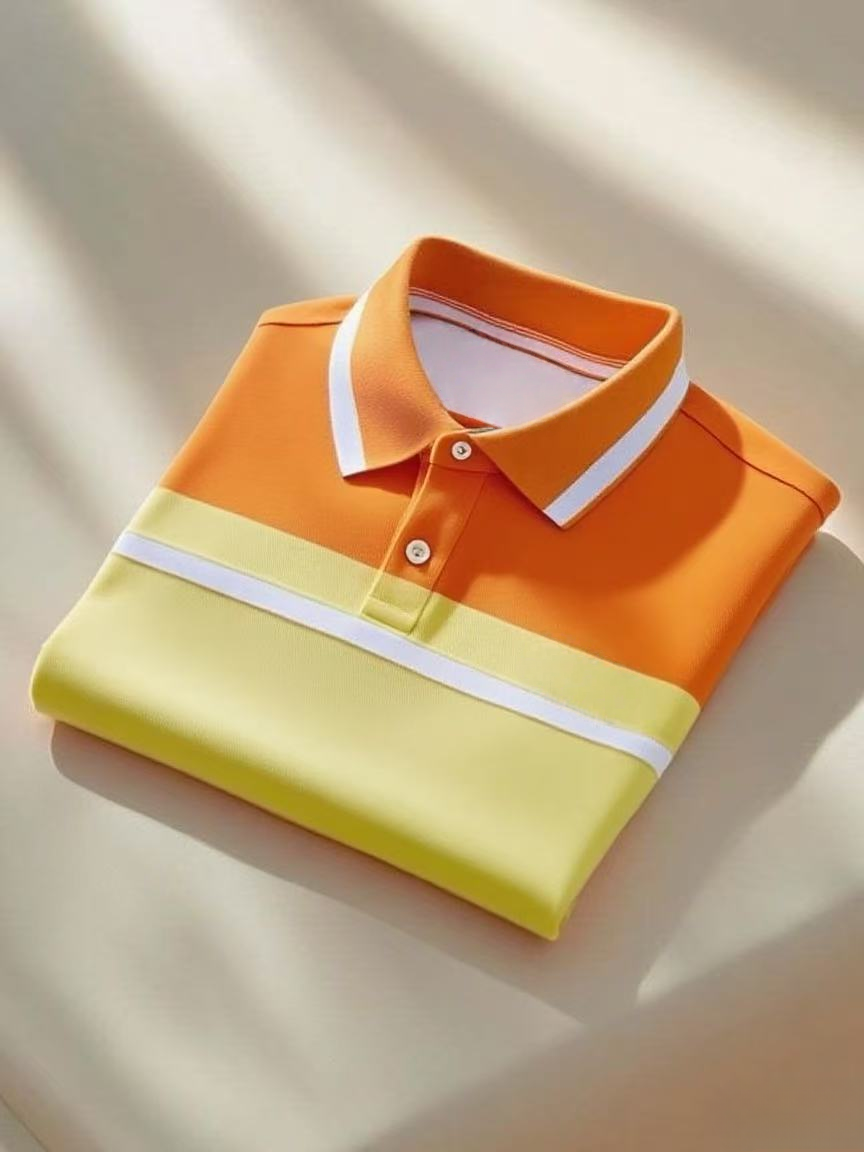 Men's Classic Business Check Logo Button Short Sleeve Polo Shirt
