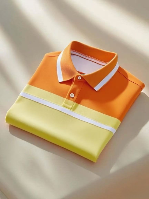 Men's Classic Business Check Logo Button Short Sleeve Polo Shirt