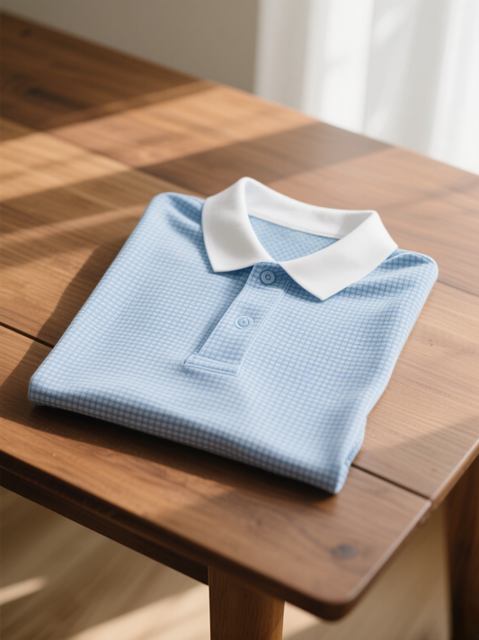 Men's Classic Business Check Logo Button Short Sleeve Polo Shirt