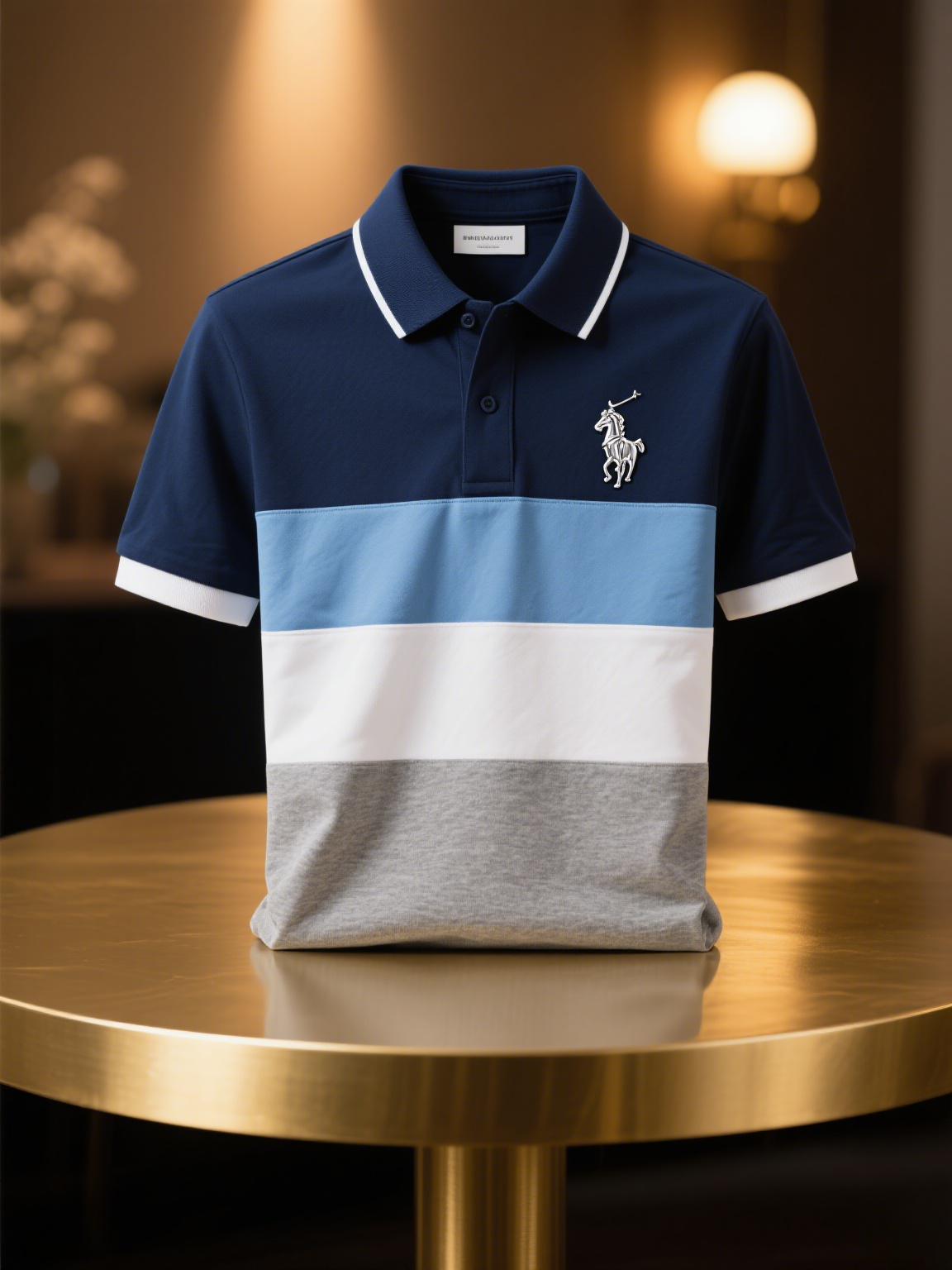 Men's Classic Business Check Logo Button Short Sleeve Polo Shirt
