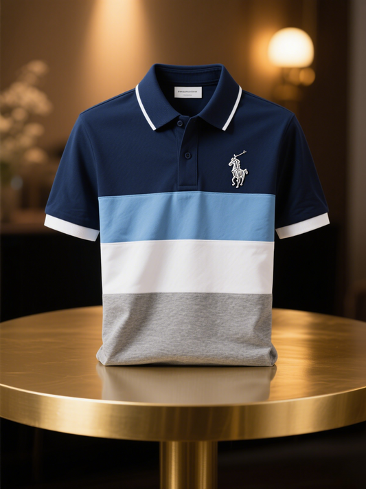Men's Classic Business Check Logo Button Short Sleeve Polo Shirt