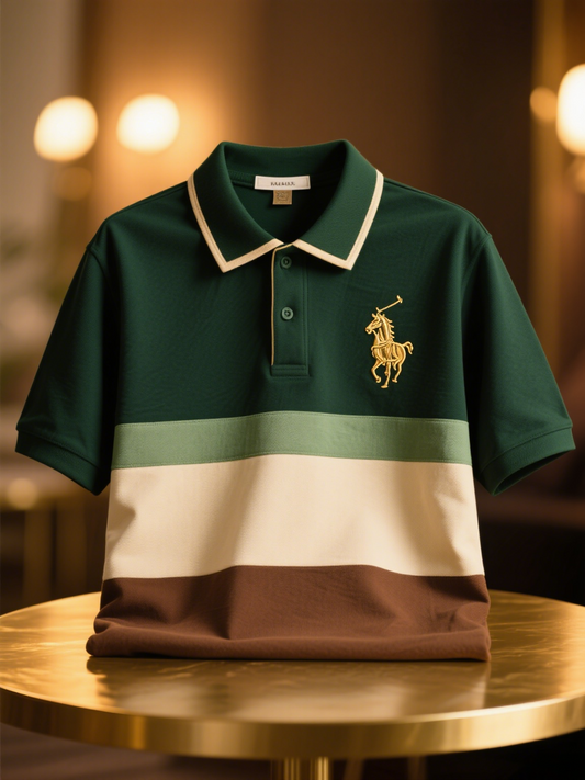 Men's Classic Business Check Button Short Sleeve Polo Shirt