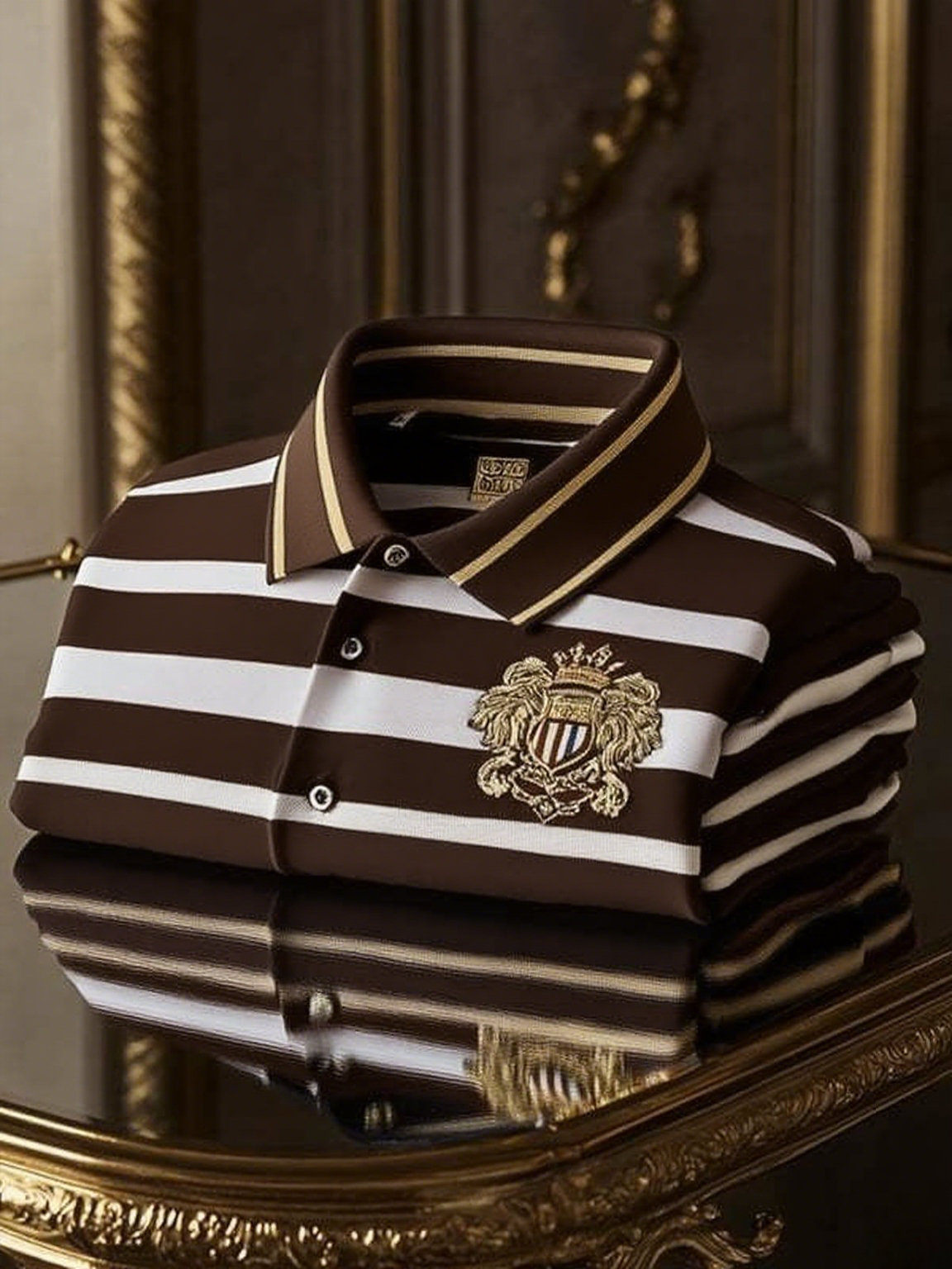 Men's Classic Business Stripe Button Short Sleeve Polo Shirt