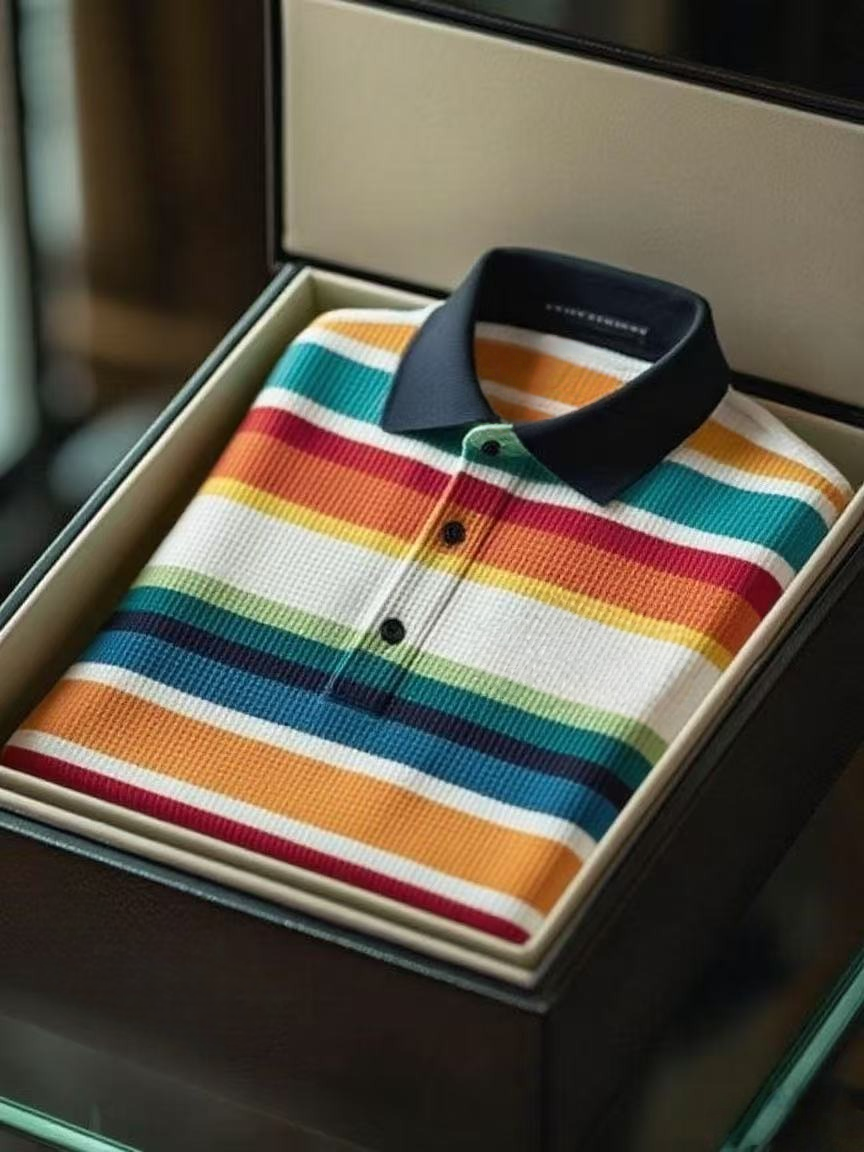 Men's Fashion Business Style Waffle Casual Short Sleeve POLO Shirt