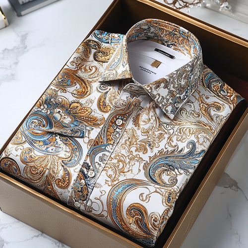 Men's Paisley Classical Pattern Long Sleeve Shirt
