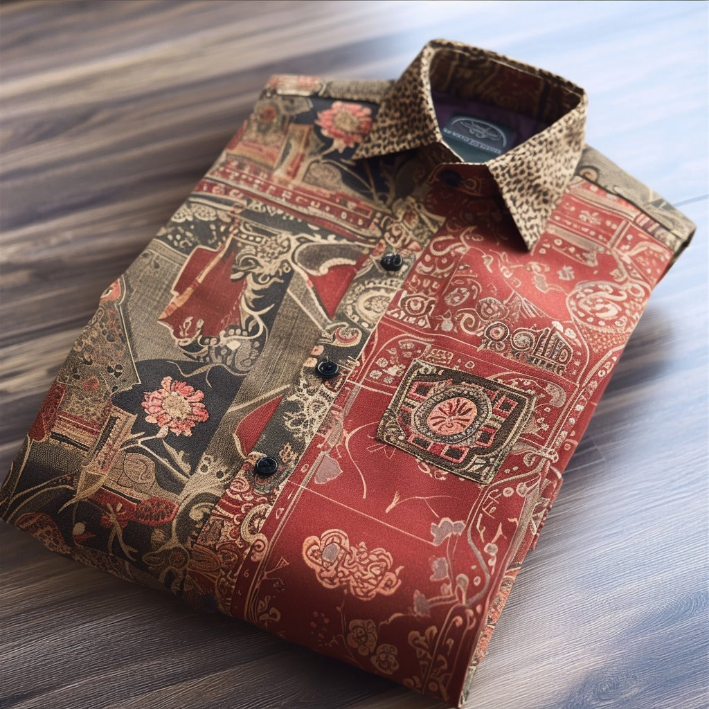 Retro ethnic totem pattern casual shirt long sleeves