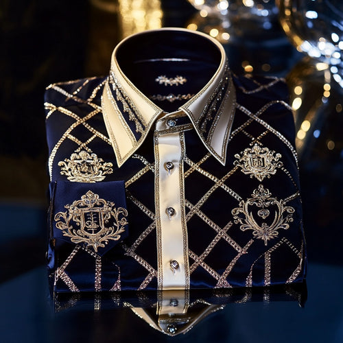 Men's Satin Luxury European Pattern Long Sleeve Button-Down Shirt