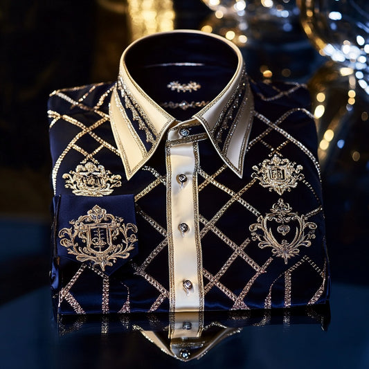 Men's Satin Luxury European Pattern Long Sleeve Button-Down Shirt