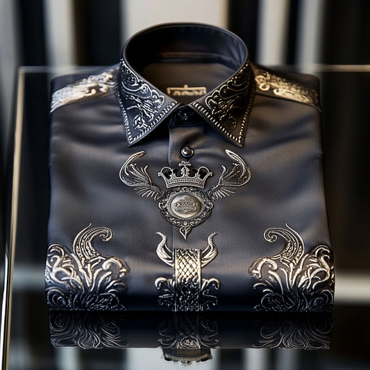 Men's Satin Luxury European Pattern Long Sleeve Button-Down Shirt