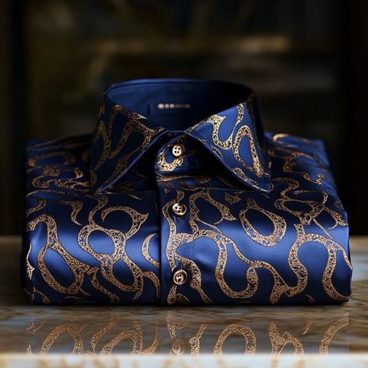 Men's Satin Luxury European Pattern Long Sleeve Button-Down Shirt