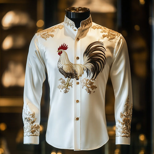 Men's Satin Luxury European Pattern Long Sleeve Button-Down Shirt