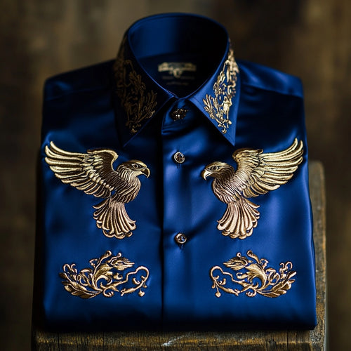 Men's Satin Luxury European Pattern Long Sleeve Button-Down Shirt