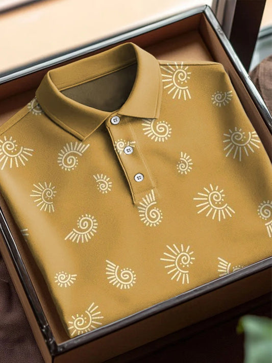 Vintage Ethnic Pattern Art Print Casual Cotton Short Sleeve Polo