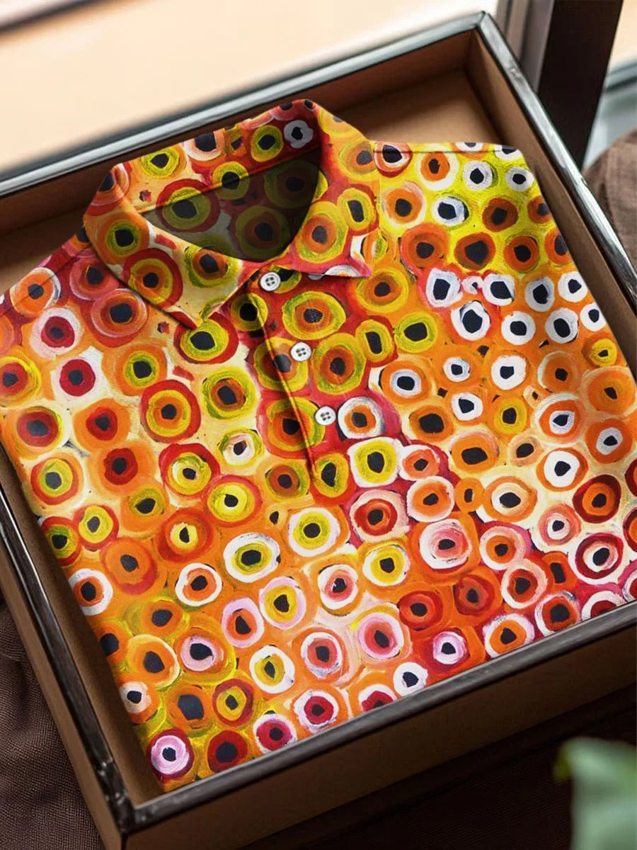 Colorful Abstract Circles Texture Art Print Casual Cotton Short Sleeve Polo