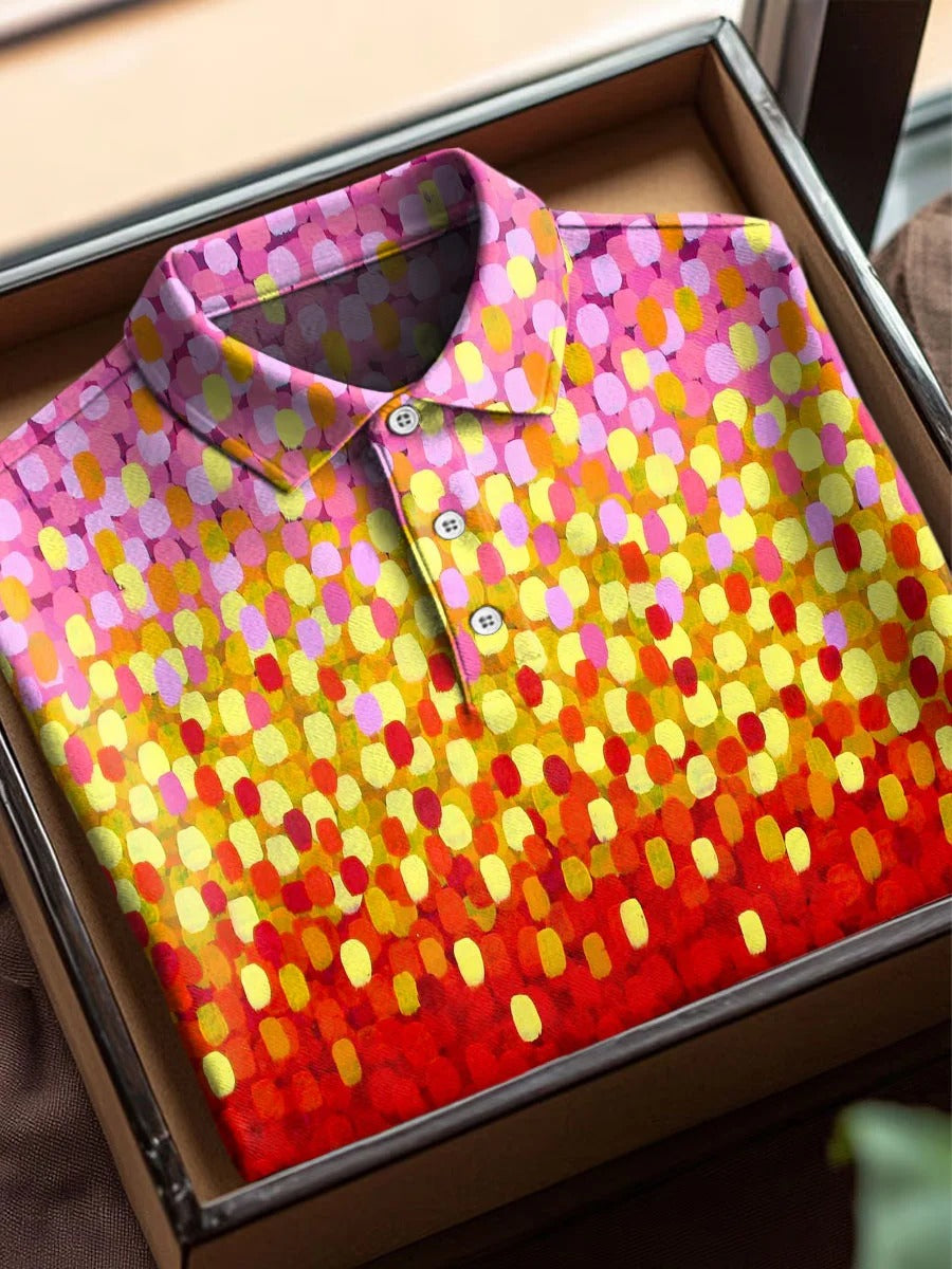 Colorful Abstract Texture Art Print Casual Cotton Short Sleeve Polo