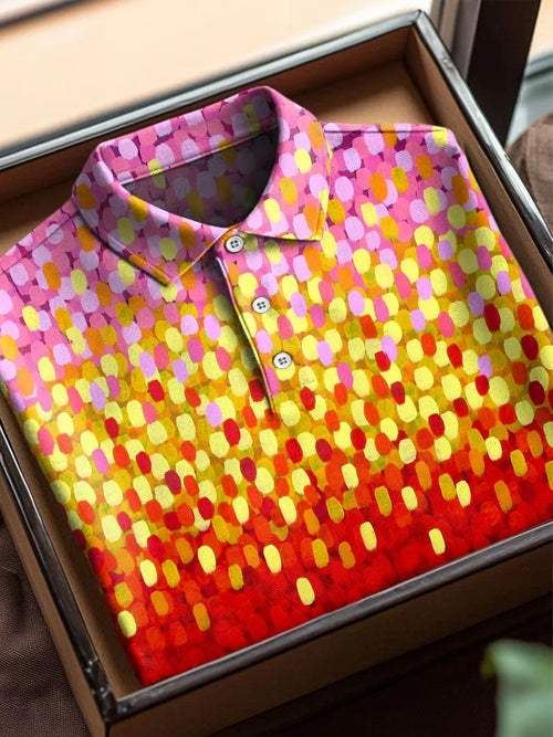 Colorful Abstract Texture Art Print Casual Cotton Short Sleeve Polo