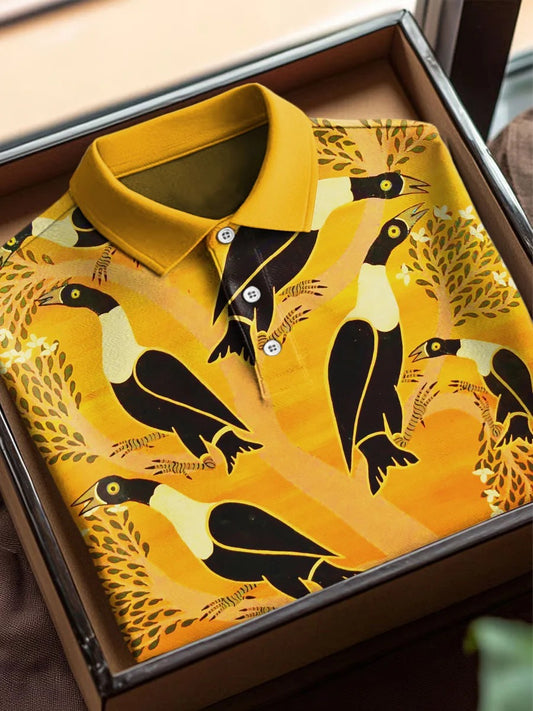 Vintage Abstract Animal Art Print Casual Cotton Short Sleeve Polo