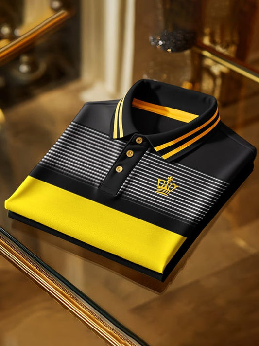 Men's Classic Business Logo Button Short Sleeve Polo Shirt