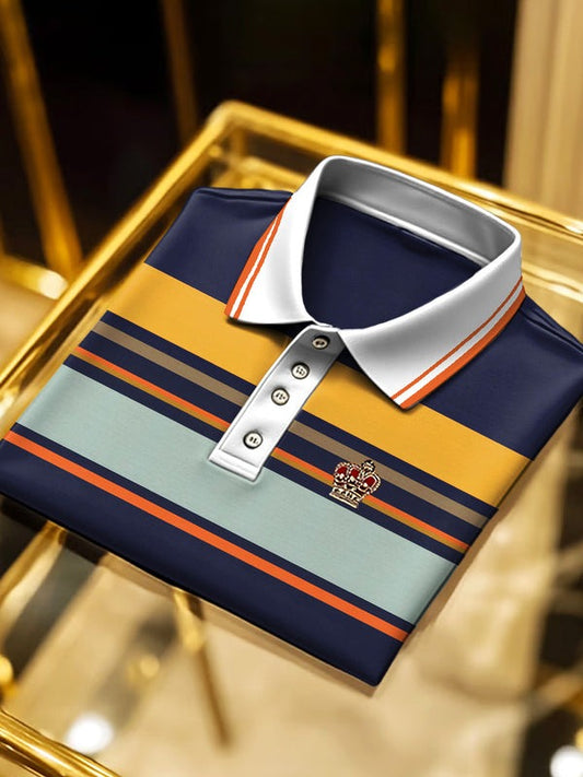 Men's Classic Business Logo Button Short Sleeve Polo Shirt