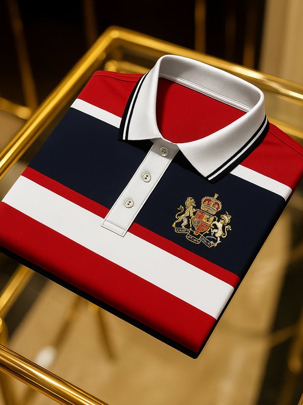Men's Classic Business Logo Button Short Sleeve Polo Shirt