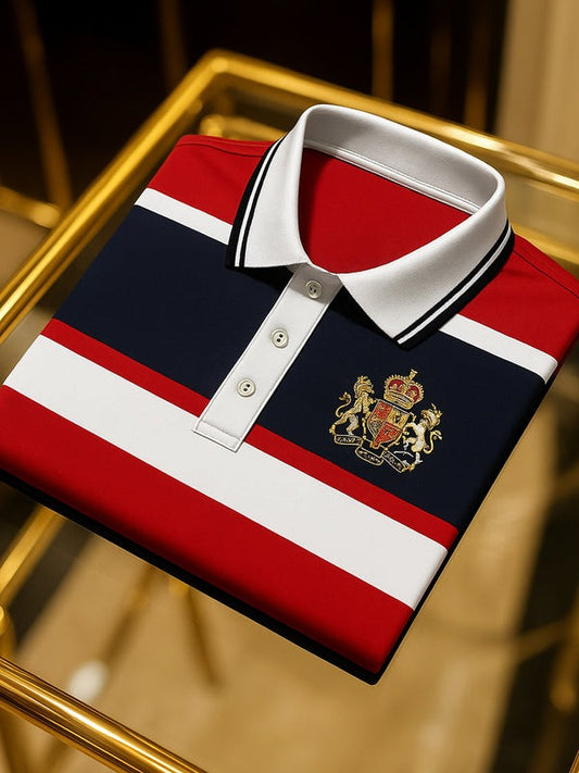 Men's Classic Business Logo Button Short Sleeve Polo Shirt