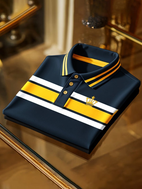Men's Classic Business Logo Button Short Sleeve Polo Shirt