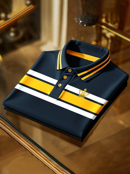 Men's Classic Business Logo Button Short Sleeve Polo Shirt