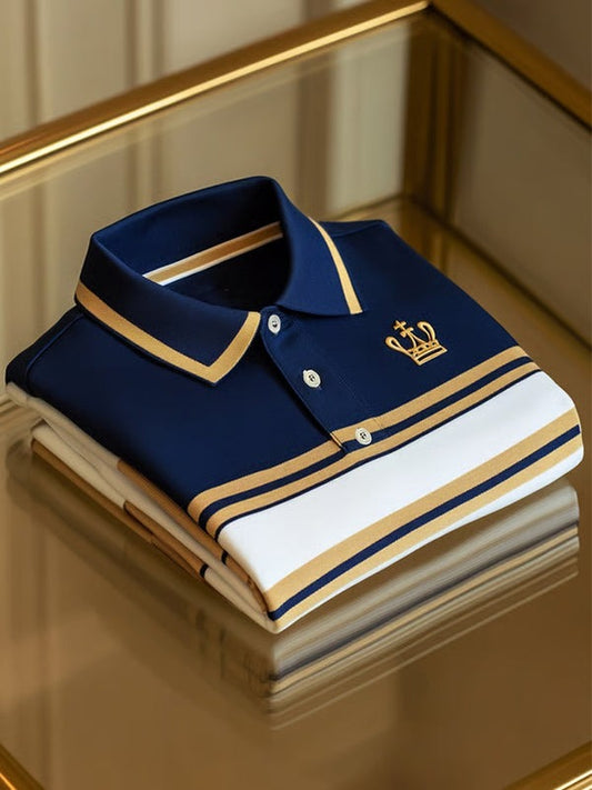 Men's Classic Business Logo Button Short Sleeve Polo Shirt