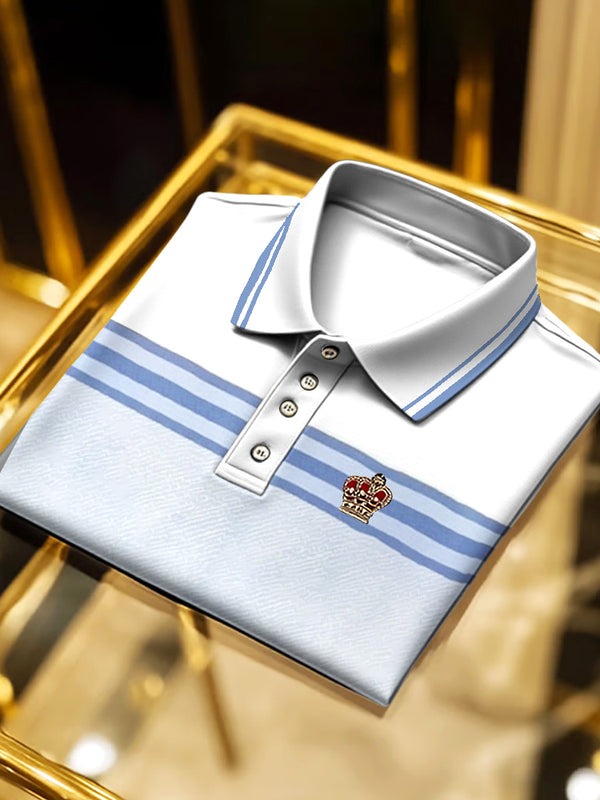 Men's Classic Business Logo Button Short Sleeve Polo Shirt