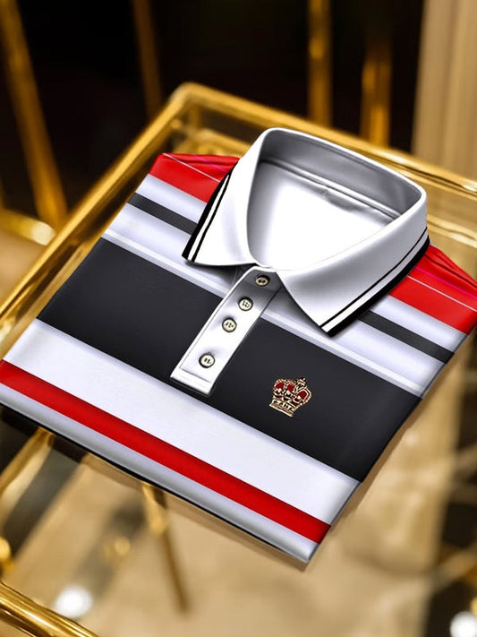 Men's Classic Business Logo Button Short Sleeve Polo Shirt