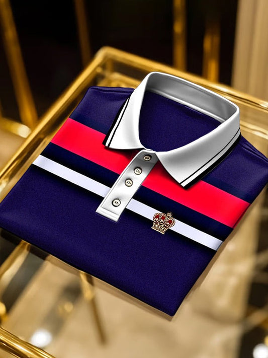 Men's Classic Business Logo Button Short Sleeve Polo Shirt