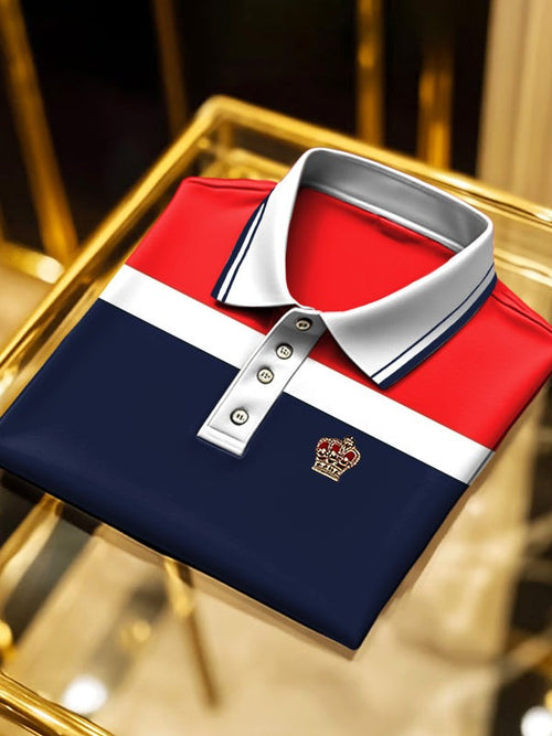 Men's Classic Business Logo Button Short Sleeve Polo Shirt