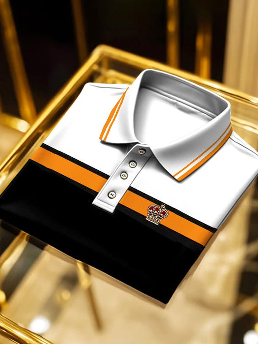 Men's Classic Business Logo Button Short Sleeve Polo Shirt