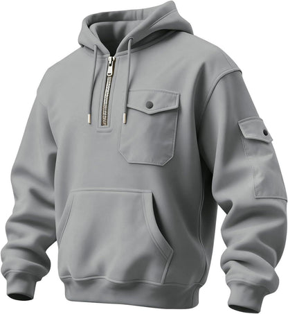 Men's Vintage Multi-pocket Hooded Long-Sleeved Sweatshirt