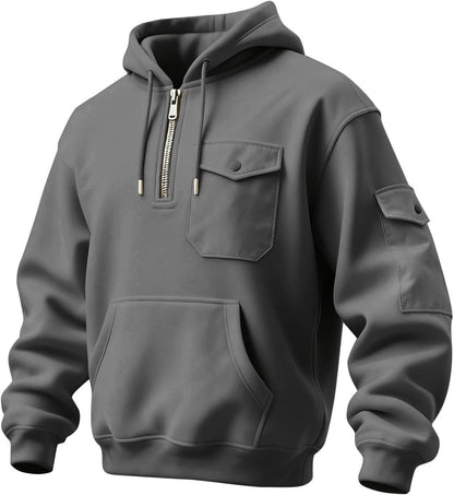 Men's Vintage Multi-pocket Hooded Long-Sleeved Sweatshirt