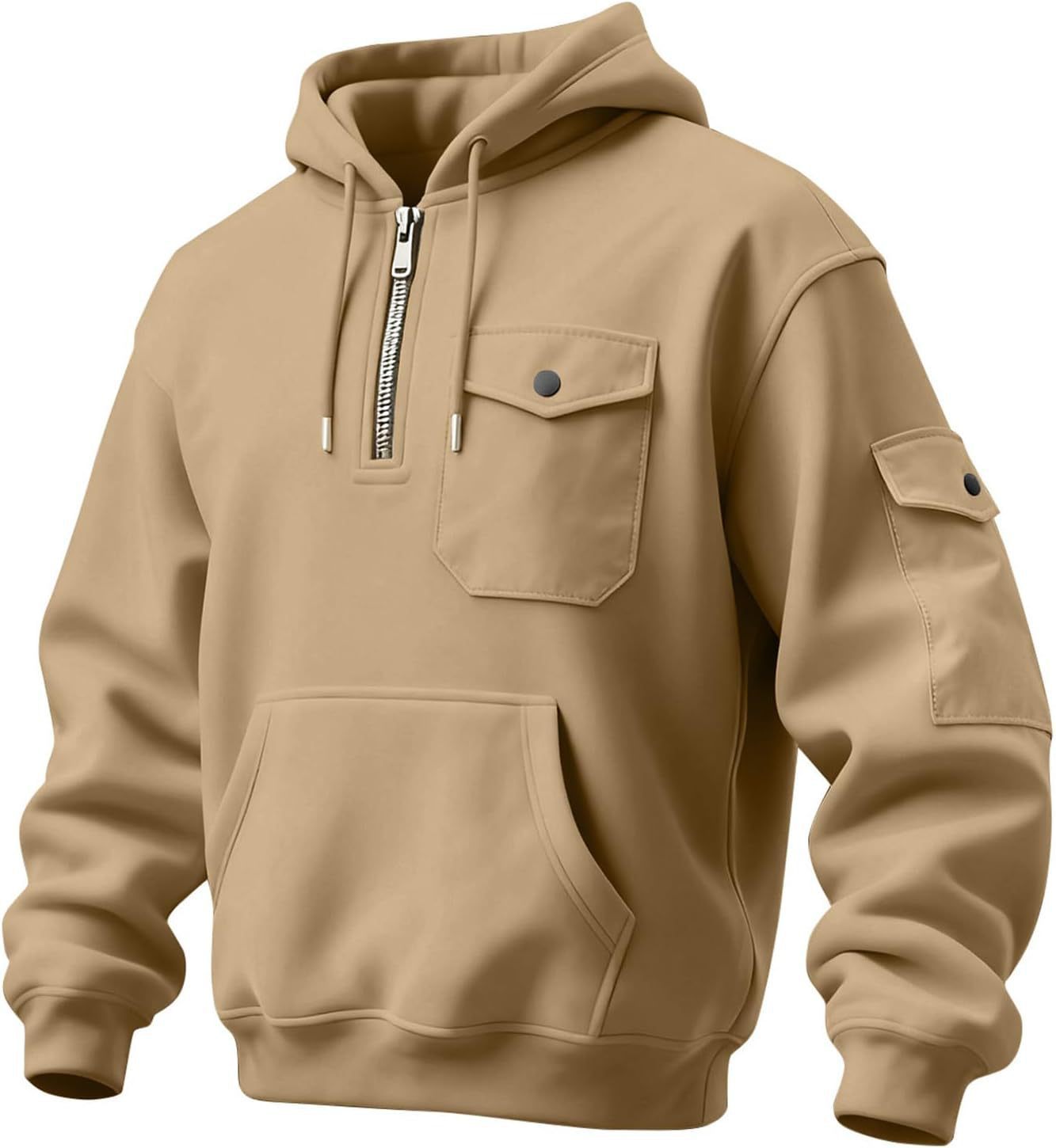 Men's Vintage Multi-pocket Hooded Long-Sleeved Sweatshirt