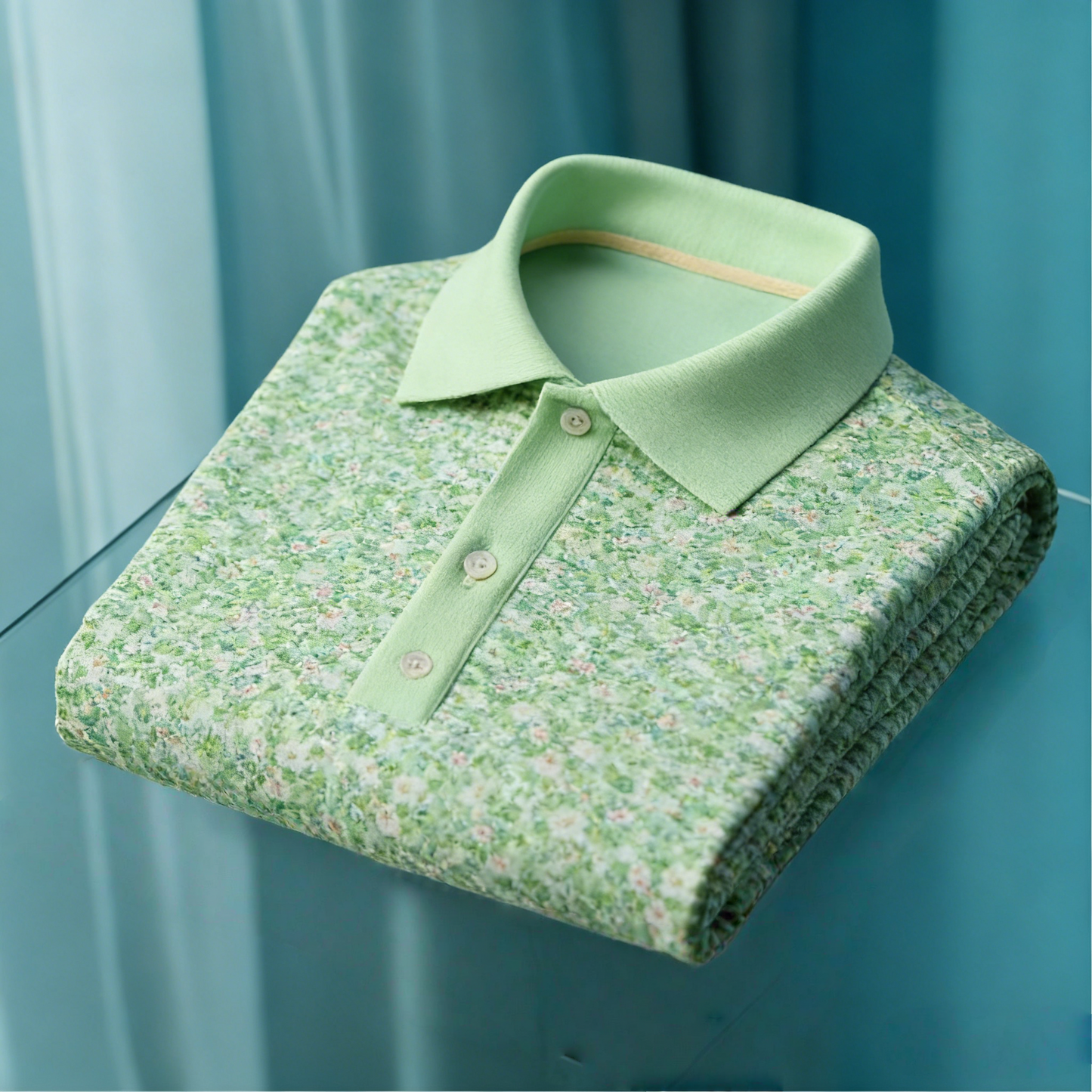 Men's Business Casual Jacquard Button Short Sleeve Polo Shirt