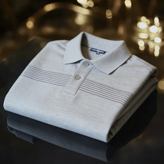 Men's Business Casual Jacquard Button Short Sleeve Polo Shirt