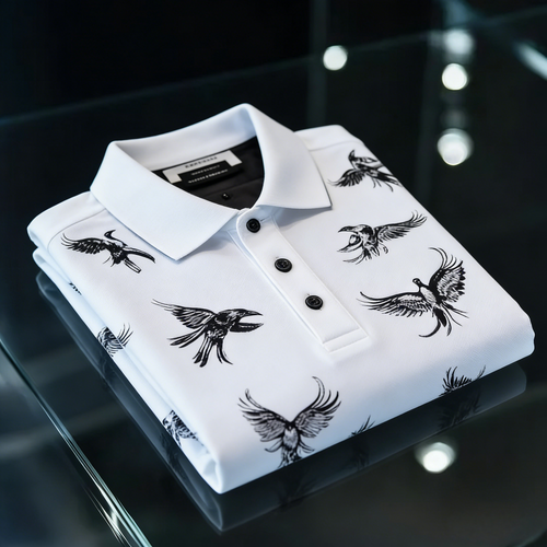 Men's Business Casual Jacquard Button Short Sleeve Polo Shirt