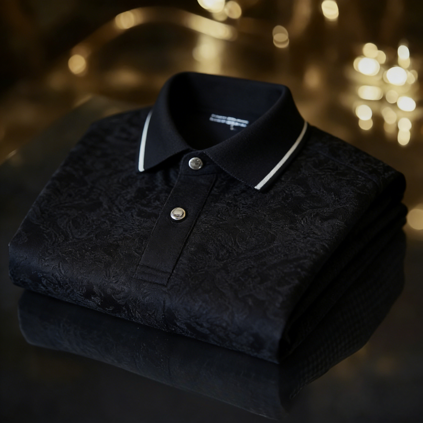 Men's Business Casual Jacquard Button Short Sleeve Polo Shirt